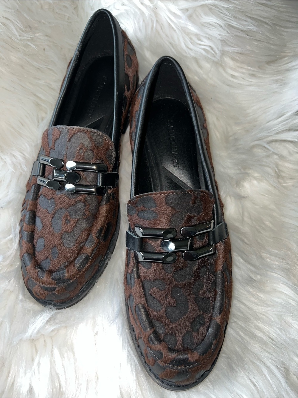 SANCTUARY LEATHER Leopard Print Slip-On Loafers in Brown